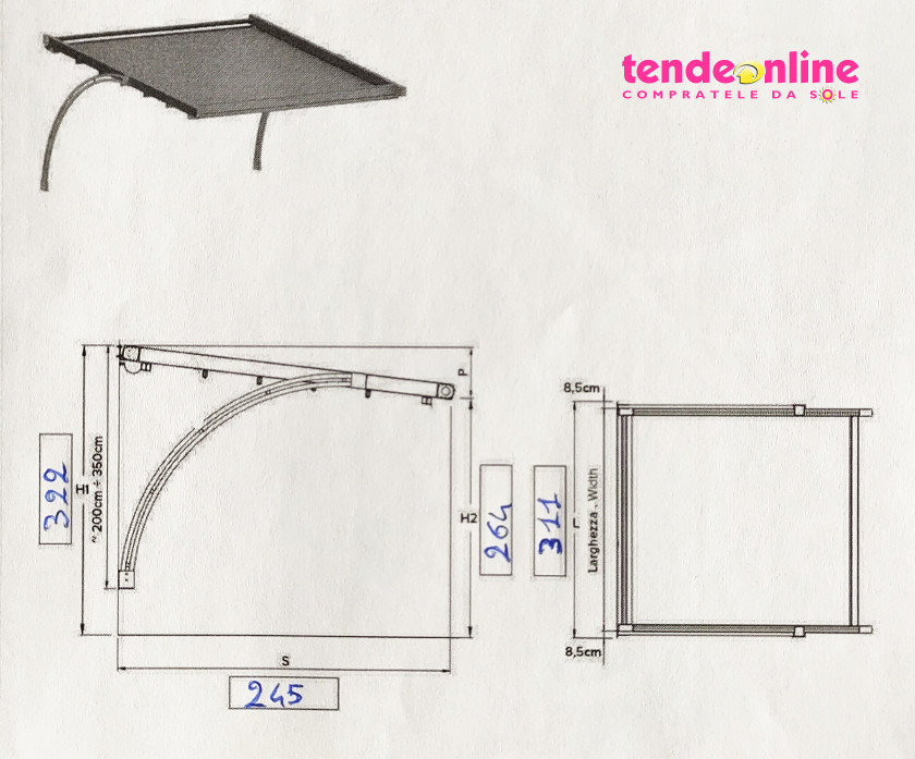 disegno tecnico tenda pergola gaia